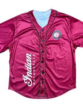 Indian Motorcycle Vintage Red Button Up Skull Vintage Jersey, Men's Large